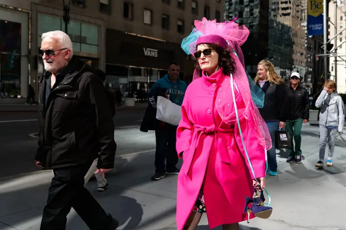 a woman in a pink outfit in Midtown